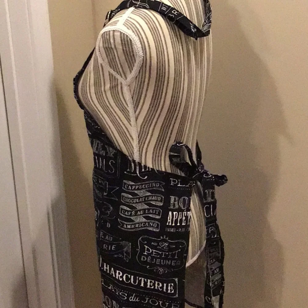 Black Bistro-Print Kitchen Apron - Unbranded